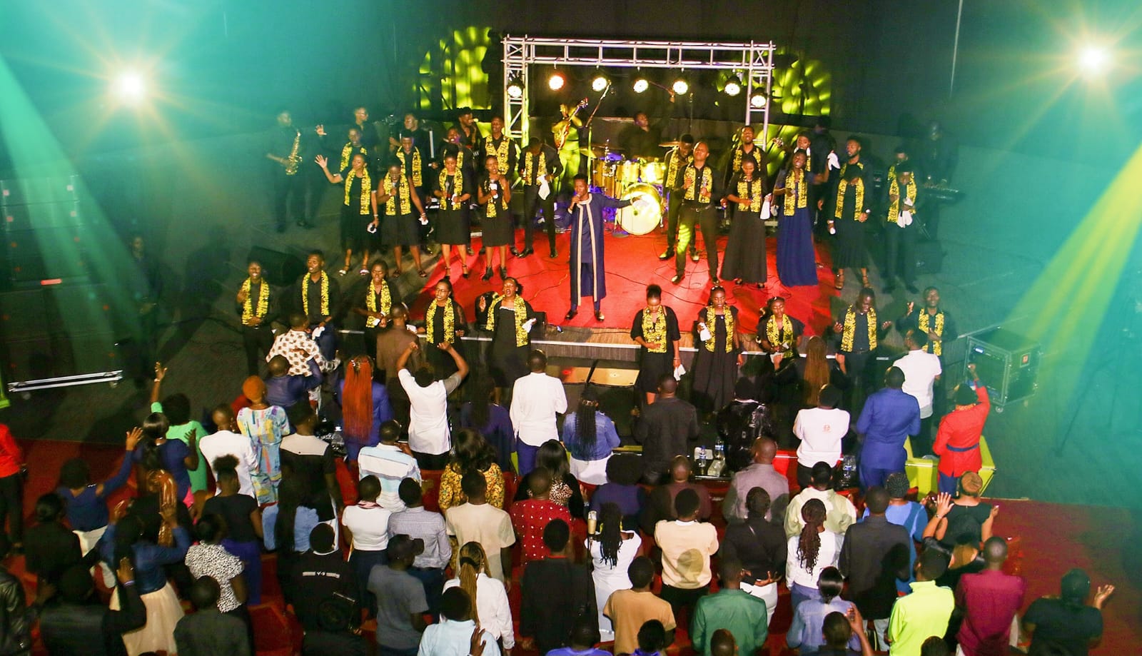 Aerial view of worship gathering